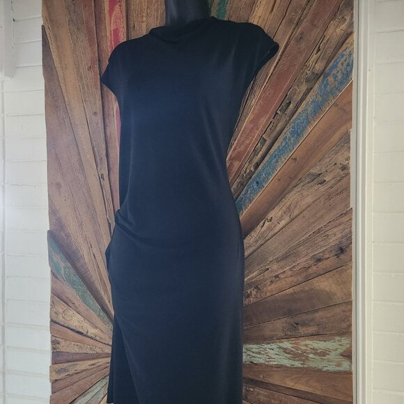 By Malene Birger side drape/ruching hi-lo black t-shirt Dress Sz M - Picture 3 of 11
